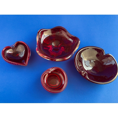 136 - Quartet Of Ruby Red Glass Inc. Whitefriars