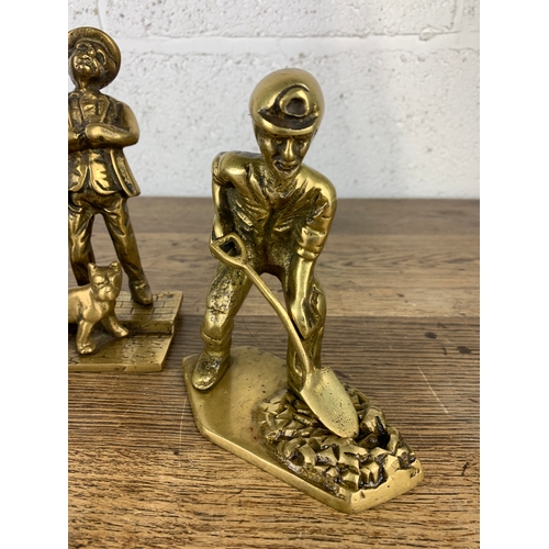 291 - Three Quality British Made Vintage Brass Figurines depiction Street Sweeper, Lamp Lighter and Miner