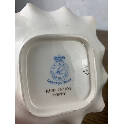 293 - Britannia Metal Sea Shell Themed Basket with Early W & R Carlton Ware 157102 Poppy Dish