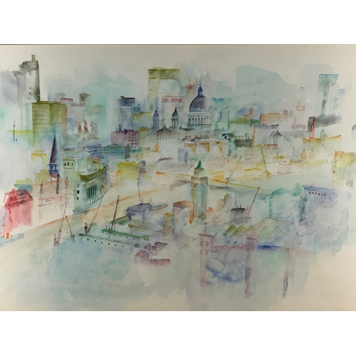 45 - Early 1968 Mori Shizume (1928-2014) London Cityscape Depiction in Watercolour.  Frame measures 119 x... 