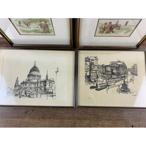 53 - Frank Reynolds and other Golf Prints with two J J Williams London Line Drawing Prints