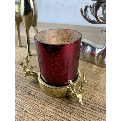 285 - Metal Reindeer, Reindeer Candle Stick and Tea-light Holder