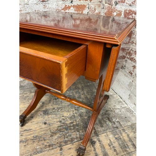 480 - Reproduction Yew Drop Leaf End Table With Drawer