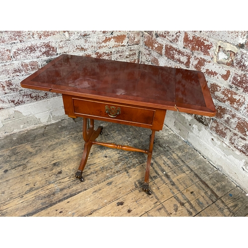 480 - Reproduction Yew Drop Leaf End Table With Drawer