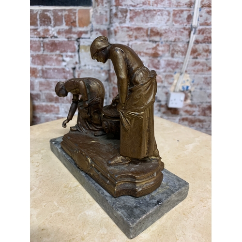 279A - Signed Vintage Spelter Ink Well on Marble Base