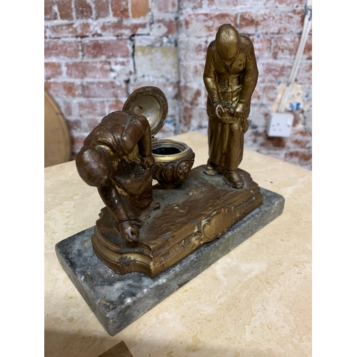 279A - Signed Vintage Spelter Ink Well on Marble Base