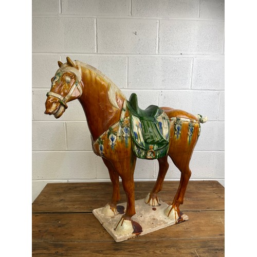 62 - Huge 80cm Tall Chinese Tang Dynasty Style Sancai Glazed Horse 90cm Nose to9 Tail