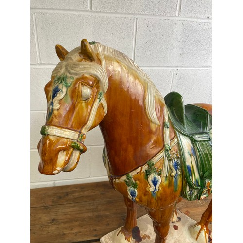62 - Huge 80cm Tall Chinese Tang Dynasty Style Sancai Glazed Horse 90cm Nose to9 Tail
