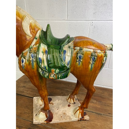 62 - Huge 80cm Tall Chinese Tang Dynasty Style Sancai Glazed Horse 90cm Nose to9 Tail