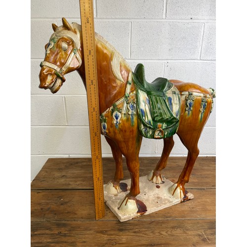 62 - Huge 80cm Tall Chinese Tang Dynasty Style Sancai Glazed Horse 90cm Nose to9 Tail