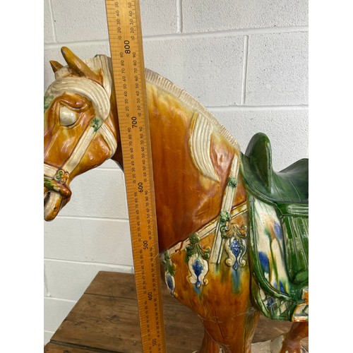 62 - Huge 80cm Tall Chinese Tang Dynasty Style Sancai Glazed Horse 90cm Nose to9 Tail