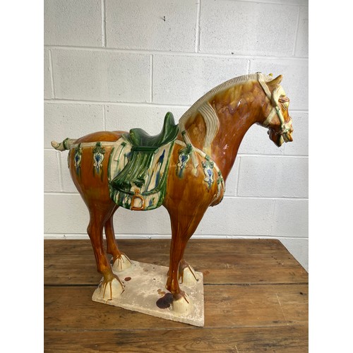 62 - Huge 80cm Tall Chinese Tang Dynasty Style Sancai Glazed Horse 90cm Nose to9 Tail