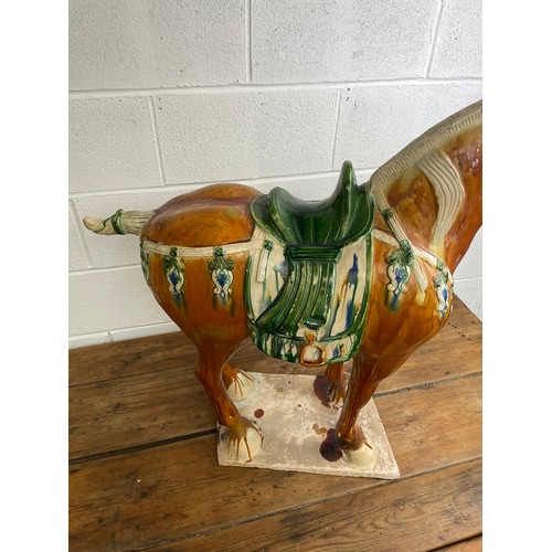 62 - Huge 80cm Tall Chinese Tang Dynasty Style Sancai Glazed Horse 90cm Nose to9 Tail