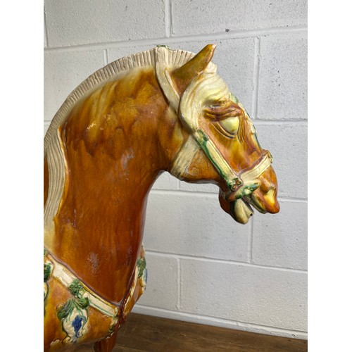 62 - Huge 80cm Tall Chinese Tang Dynasty Style Sancai Glazed Horse 90cm Nose to9 Tail