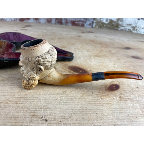 123 - Quality Meerschaum Pipe With Case & Autograph Book.