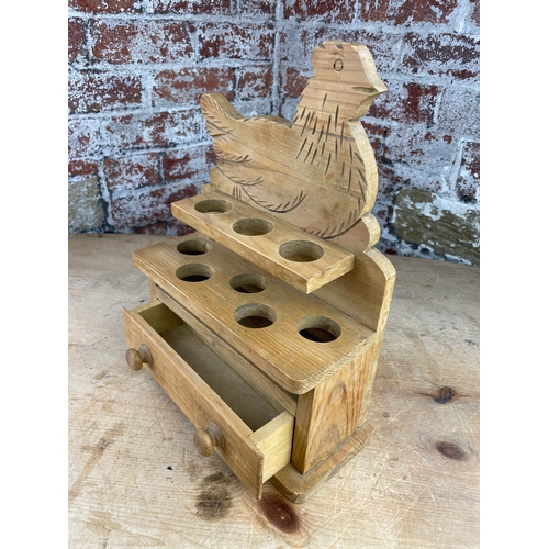 89 - Vintage Pine Egg Holder In The Shape Of A Chicken