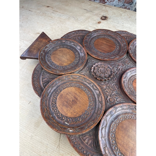 91 - Antique Carved Anglo Indian Wooden Drinks Serving Tray