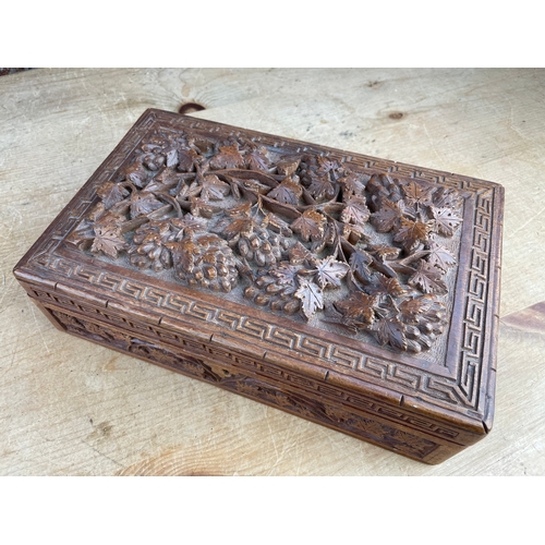 77 - Heavily Carved, Lined Vintage Jewellery Box