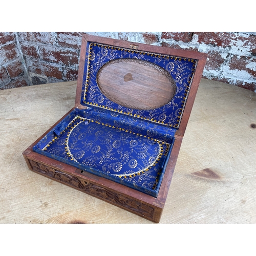 77 - Heavily Carved, Lined Vintage Jewellery Box