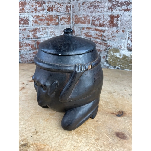 80 - Carved Ebony Monkey Barrel With Lid