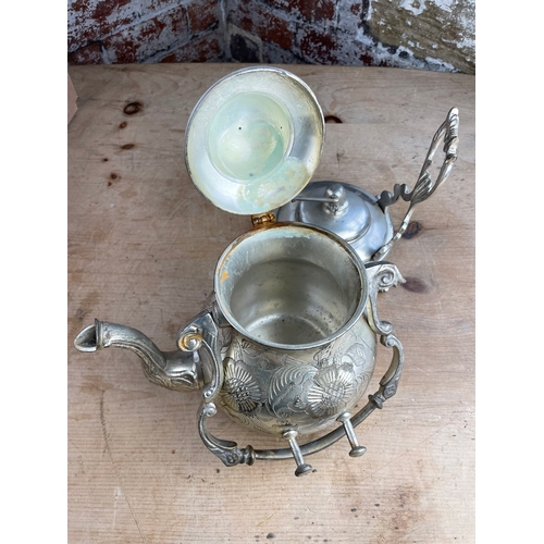 81 - Vintage Spirit Kettle & Stand Engraved Saudi Arabia