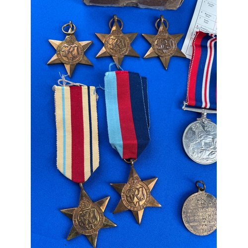 39 - WW2 Era Medlas Inc. Itly Star, Atlantic Star, Africa Star & 2 Commemorative Medals. Original Box & P... 