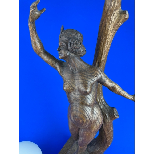 65 - Stunning Hand Carved Art Deco Nude Figural Lamp