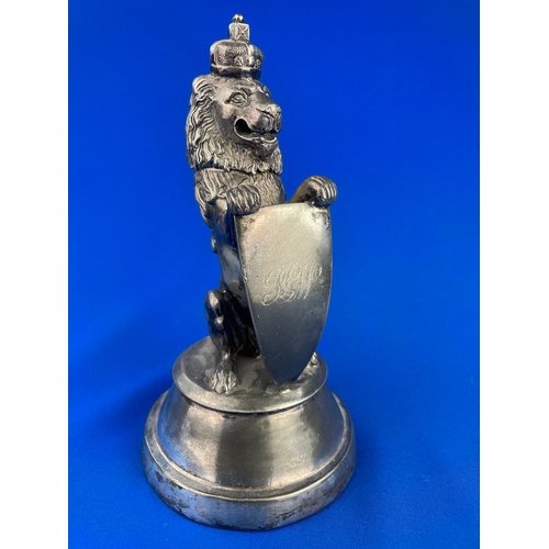 156 - Silver Plated Victorian Lion Ink Well Engraved 1898