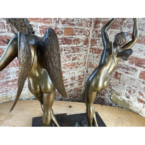 64 - Pair Of Tempus Fugit Bronze Figures Standing 29.5