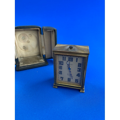 407 - Morath Brothers Liverpool, Zenit 8 Day Gilt Metal Travel Alarm Clock In Case. Fully Working.