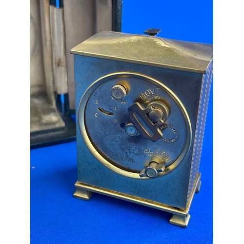 407 - Morath Brothers Liverpool, Zenit 8 Day Gilt Metal Travel Alarm Clock In Case. Fully Working.