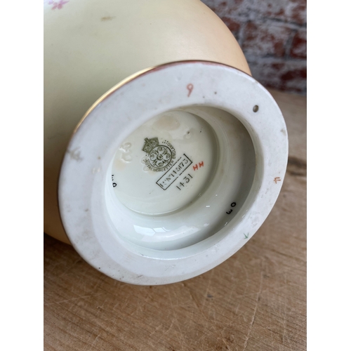 372 - Royal Worcester Blush Ivory Dolphin Handled Vase a/f Chip To Rim.