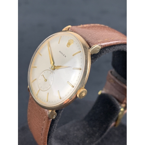 27 - 9ct Gold ROLEX Precision Wristwatch Ref. 12379. Circa 1964.  Manual Winding. With Brown Leather ROLE... 