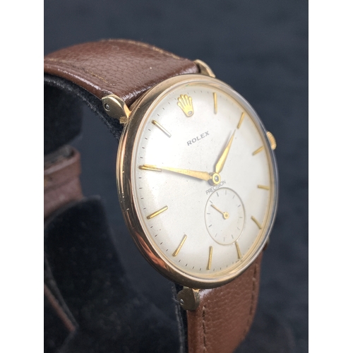 27 - 9ct Gold ROLEX Precision Wristwatch Ref. 12379. Circa 1964.  Manual Winding. With Brown Leather ROLE... 