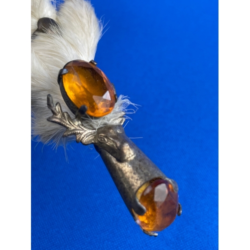 22 - Mounted Grouse Foot Kilt Pin Brooch With Amber Cabochons