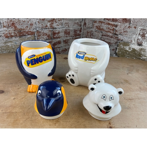 147 - Two McVitie's Novelty Vintage Biscuit Barrels. 1x Penguin & 1x Iced Gems