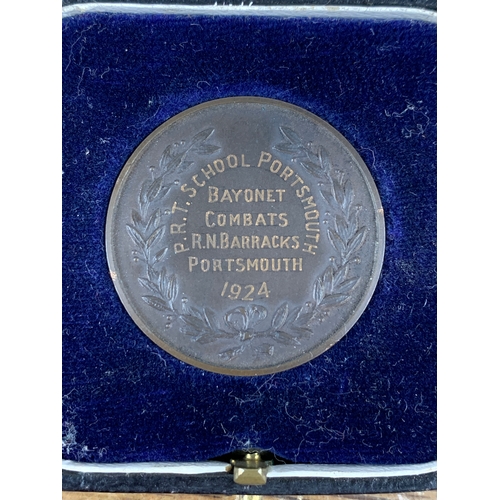 41 - 1924 Royal Tournament Bayonet Combats Medal. P.R.T. School Portsmouth.  R.N Barracks
