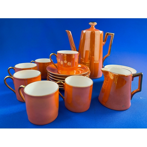 364 - Victoria China Czechoslovakia Orange Lustre Art Deco Coffee Set.