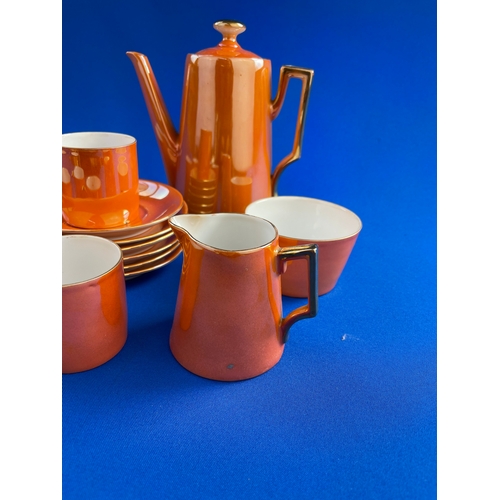 364 - Victoria China Czechoslovakia Orange Lustre Art Deco Coffee Set.