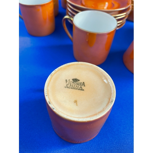 364 - Victoria China Czechoslovakia Orange Lustre Art Deco Coffee Set.