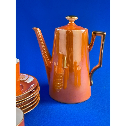 364 - Victoria China Czechoslovakia Orange Lustre Art Deco Coffee Set.