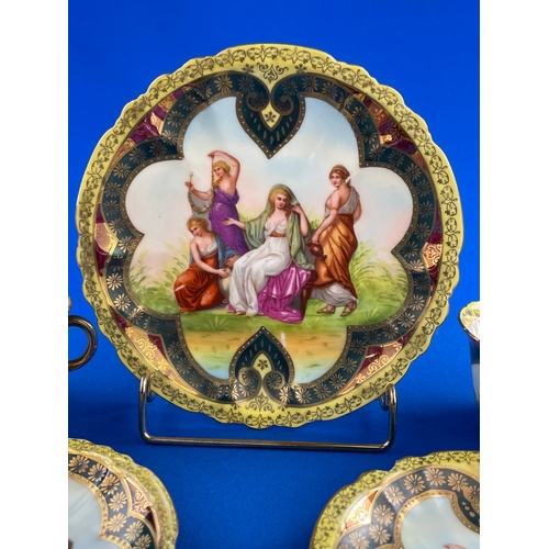 378 - Nice Group Of Royal Vienna Hand Painted Gilt Edge Tea Cups, saucers & Plate.