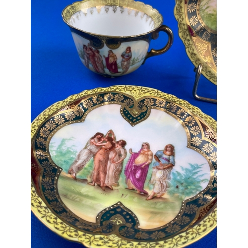 378 - Nice Group Of Royal Vienna Hand Painted Gilt Edge Tea Cups, saucers & Plate.