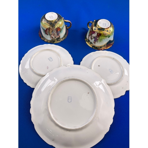 378 - Nice Group Of Royal Vienna Hand Painted Gilt Edge Tea Cups, saucers & Plate.