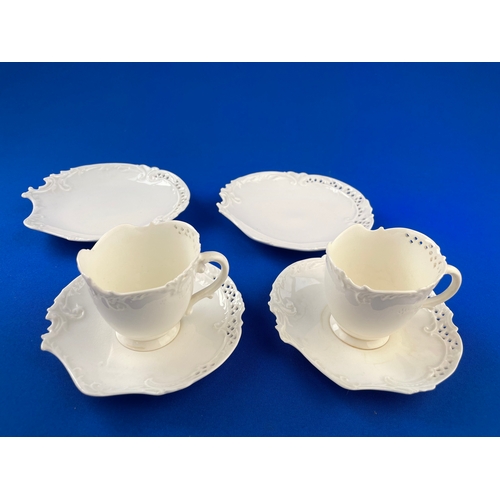 381 - Antique Lattice Creamware Trios With Royal Worcester Reg. No.