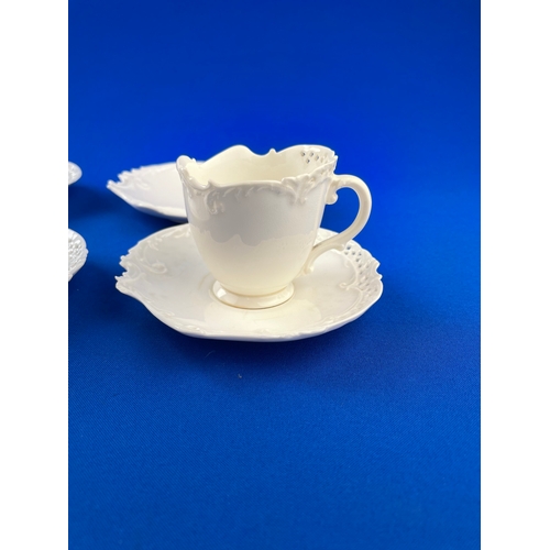 381 - Antique Lattice Creamware Trios With Royal Worcester Reg. No.