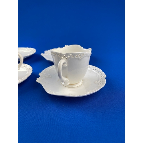 381 - Antique Lattice Creamware Trios With Royal Worcester Reg. No.