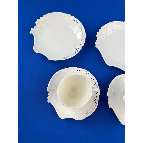 381 - Antique Lattice Creamware Trios With Royal Worcester Reg. No.