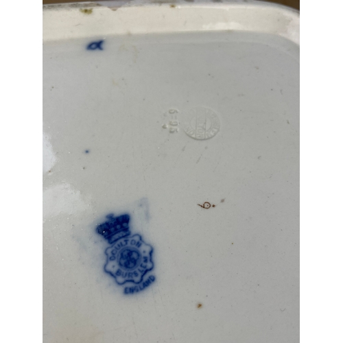 383 - Victorian Doulton Burslem Wash Bowl & Jug. Flow Blue Rose With Gilt Detail.