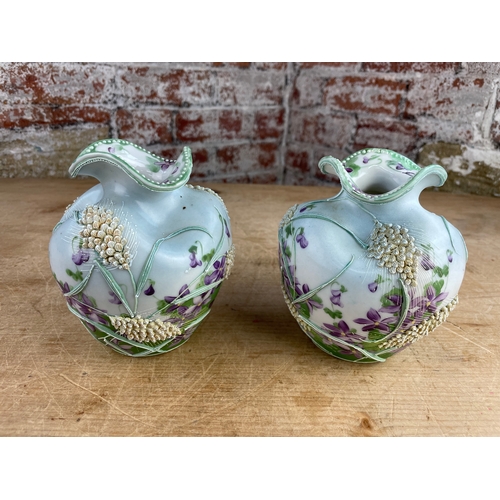 384 - 20th Century Moriage Nippon Style Hand Decorated Vases
